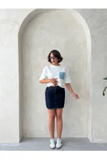 T-shirt bleu avec poche, en gros | Topshow