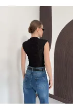 D 2997 KOLSUZ DANTEL BLUZ - SİYAH