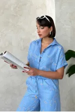 Nakışlı Toptan Gömlek - Açık Mavi | Topshow