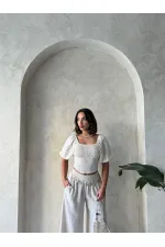 Topshow Light Stone Striped Gipel Wholesale Blouse