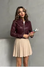 Manteau en cuir F- Leather Wholesale - Rouge bordeaux | TOPSHOW | F0443