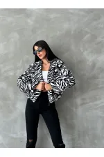 Leopar Bskılı Pejuş Toptan Mont - Siyah Zebra | TOPSHOW | F1654