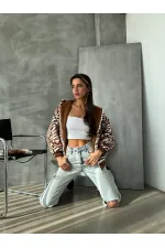 Bakılı Peluj Toptan Mont - Taba Zebra | TOPSHOW | F1650