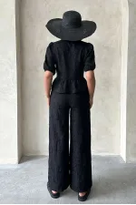 Önden Bağlamalı Nakışlı Toptan Bluz - Siyah Siyah | Topshow