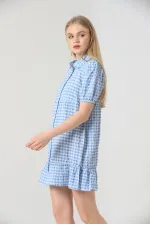 Chemise bleue Topshow en gros, col boutonné, robe en gros