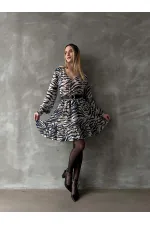 Leopar Çizgili Toptan Elbise - Mavi | TOPSHOW | F1591