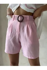 Kemerli Şort - Pembe - D2686 | Topshow