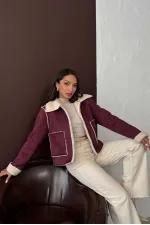 Manteaux en daim peluche bordeaux Topshow F