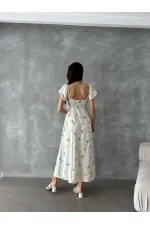 Topshow Emerald Pattern Ruffle Sleeve Tied Wholesale Dress