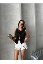 Topshow Black Front Tie Wholesale Blouse