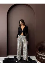Topshow - Toptan Trend Leopar Desenli Bol Paça Pantolon - Günlük Ve Gece - Açık Leopar