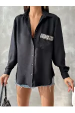 Pocket Detailed Linen Wholesale Shirt - Black | TOPSHOW | F1661