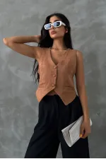 Gilet en daim en gros - Beige | TOPSHOW | f1528