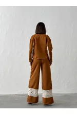 Veste-chemise femme en daim effet daim avec détails en dentelle - Beige | Topshow | F1957