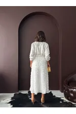 Topshow Gül Süzüneli Etek - Ekru | F2005