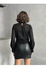 Simli Sakallı Toptan Bluz - Siyah | TOPSHOW | F1852