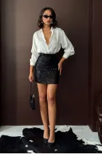 Topshow - Toptan Payetli Mini Etek - Şık Gece Ve Parti Modası- Siyah