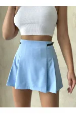 Kemer Detaylı Şort Toptan Etek - Mavi | Topshow