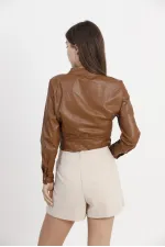 Manteau en cuir en gros - Beige | TOPSHOW | F0443