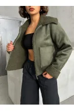 Manteau en peluche suédée F en gros - Kaki | TOPSHOW | F1856