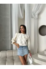 Topshow Stone Cream Lace Detail Wholesale Blouse | F1693