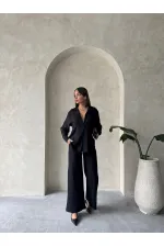 Topshow Siyah Keten Toptan Pantolon