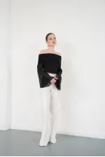 Blouse en tulle à manches longues en gros - Noire | D2977 - Topshow