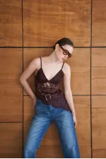 Askılı Brode Buluz - Kahve | D2965 - Topshow