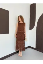 D 3012 Lace Long Skirt - Brown D 3012 Lace Long Skirt - Brown