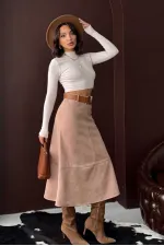 Topshow Scuba Suede Skirt - Mink | F2004
