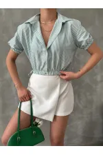 Topshow Zümrüt Pitikare Beli Kolucu Lastikli Toptan Gömlek