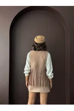 Topshow Püsküllü Droplu Yelek - Vizon | F1806