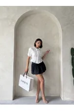 Gathered Shirt with Collar Detail - Cream | Topshow