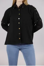 Metal Detailed Wholesale Shirt - Black | TOPSHOW | F1326