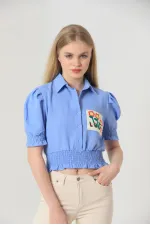 Chemise bleue brodée Topshow en gros