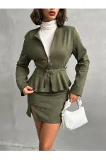 Suede Zippered Wholesale Blouse - Khaki | TOPSHOW | F1760