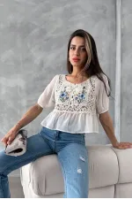 Topshow Stone Cream Embroidered Wholesale Blouse