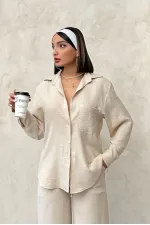 Chemise en lin à poche Topshow Stone, vente en gros | F1200