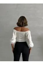 Gipeli Papatya Desenli Toptan Bluz - Krem | TOPSHOW | F0988