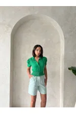 Topshow Çağla Çizgili Kemerli Keten Toptan Şort