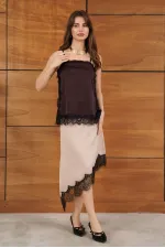 D 2951 LACE ASYMMETRICAL SKIRT - STONE