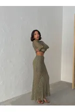 Khaki Color Long Transparent Wholesale Skirt | Topshow | F1887