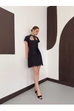 Dantel Detaylı Kot Elbise - Lacivert | D3041 Topshow