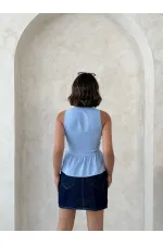 Dantel Detaylı Askılı Toptan Bluz- Mavi | Topshow