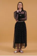 Jupe à pois ornée d'un nœud - Noir | Topshow | F1906