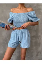 Topshow Blue Striped Gipel Wholesale Blouse