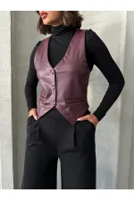 Gilet en cuir boutonné en gros - Rouge bordeaux | TOPSHOW | F1503