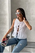 Topshow White Front Tie Wholesale Blouse