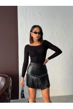 Topshow Western Style Tassel Mini Leather Wholesale Skirt - Black | F2041