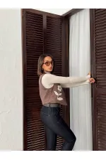 Gilet en daim scuba appliqué Topshow - Marron | F2025